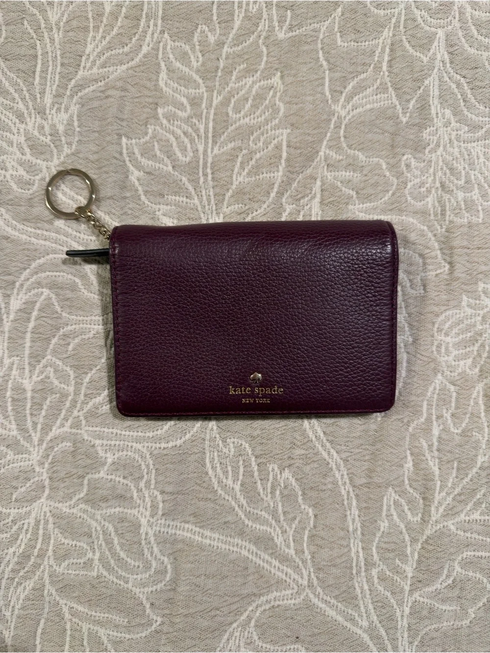 kate spade Plum Pebbled Leather Card Case with Gold Logo